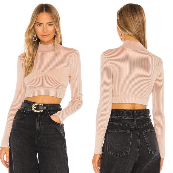 NBD Tops - NBD x Revolve Midori Thick Knit MockNeck Nude Sweater Size XL